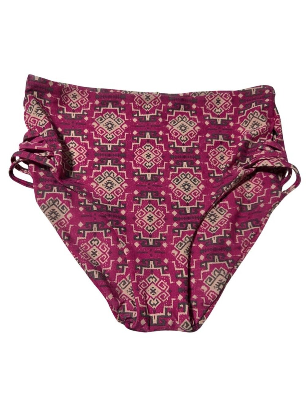 Tori Praver Aztec Print Bikini Bottoms Size Medium Side Tie Pink Swimwear Swim
